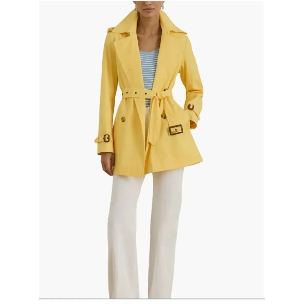 New Lauren, Ralph Lauren Women's Double -Breasted Trench Coat Lemon Sorbet XS